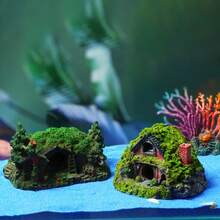 1pc/A/B/C/Style/Realistic Moss Grass House Aquarium Landscape Decoration Ornament. Resin Fish Shrimp Hiding Cave Aquarium Micro Landscape Fairy Tale Cottage Ornamental Fish Hiding, Breeding Tunnel Aquarium Decoration Toy..... - Happy Aquarium - View 8