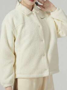 Nike Comfortable And Versatile Solid Color Logo Single-Breasted Fleece Casual Jacket For Women, Off-White - Off White - View 1