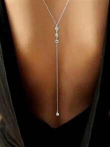 1pc Women's Sexy Rhinestone Back Chain Necklace, Fashion Jewelry Back Chain, Versatile Accessory For Daily Wear And Party - Three Golden Diamonds Together - View 8