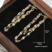 1對獨特復古流蘇雙鏈吊墜耳環，精緻唇形鏈條耳環，適合日常穿搭與度假造型 - 金色 - 查看 2