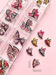 12 Rejillas de Encantos de Uñas Mariposa 3D, Joyería de Uñas Mariposa con Alas Transparentes Degradadas, Suministros de Decoración de Arte de Uñas Mariposa Multicolor Mini para Uñas de Acrílico y Gel DIY Diseño de Manicura, Accesorios de Uñas de Salón Adornos Artesanales para Mujeres y Niñas - Multicolor - Ver 2