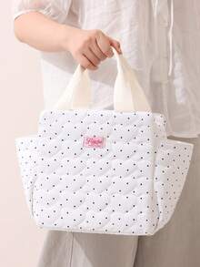 Large Capacity Insulated Lunch Bag, 9.5L Portable Cute Bento Bag, Dual Pocket Design, Heart-Shaped Quilted Bow Print, Waterproof Insulated Lunch Box Bag, Suitable For Women, Students, Teachers, Office Workers, Picnic, Work, Office, Travel, Camping, Back To School Essential Cooler Bag - Multicolor - View 10