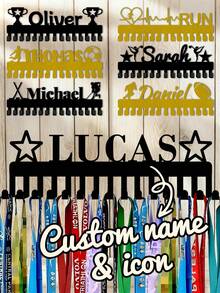 Customizable Award Plaque Holder, Can Personalize With Name And Logo, Suitable For Displaying Medals, Ribbons, Badges For Gymnastics, Running, Sports-Themed Medal Display Rack, Wall-Mounted Trophy & Medal Rack, Father's Day Gift, Personalized Gift - Black - View 4