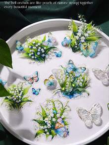 1套/5件綠色系美學貼紙,花朵、貓咪裝飾閃亮貼紙,DIY手工貼紙,手帳用品,美術用品,行李箱、剪貼簿、水壺、筆電、電腦、滑板、筆記本,手工愛好者,返校開學用品 - A - 查看 3
