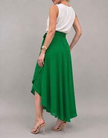 Long Wrap Skirt With Tie-Up Fashion Blogger - Green - View 2