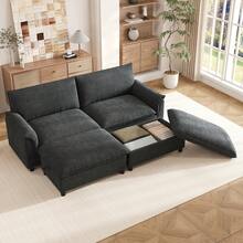 Sofá Modular Cloud - Sección Beige 3 Asientos, Estantería Oculta - Negro, 4 plazas - Ver 9