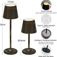 LED Cordless Touch Night Light, USB Rechargeable, With Touch Sensor Switch, 3 Color Temperature Control, Adjustable Brightness, Compact Portable Desk Lamp, Pleated Metal Appearance, Modern Minimalist Elegant, Ideal For Study, Bedroom, Bedside, Dining Room, Bar Lighting Decoration - Desk Lamp - View 8