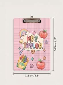 1pc Custom Teacher Clipboard,Personalized Name Pencil Shaped Clipboard,Cute Polka Dot Teacher Appreciation Gift,Rainbow Apple Crayon Pattern,Great For Classroom Office Use,Perfect For Teachers,Tutors Educators,Classroom Use,Lesson Planning - Multicolor - View 5