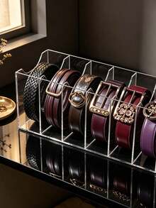 Clear Acrylic Belt Storage Box, Multi Compartment Transparent Belt Organizer, Household Divider Rack For Belt Tie Classification, Desktop Closet Mall Retail Display Holder, Practical Space-Saving Storage Solution For Men & Women Daily Belts,Room Décor,Travel Essential - Multicolor - View 2