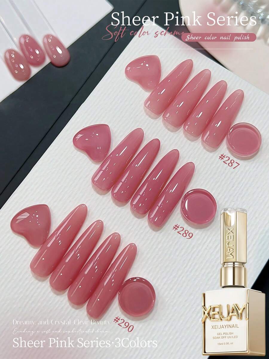 XEIJAYI 3-Farben Rosa Gel Nagellack Set, UV LED Abweichgel, Semi-Permanent, DIY Salon-Qualität Nagelgel, Geschenk für Frauen