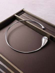 1 pieza Collar gargantilla de gota de agua grande con textura metálica de lava líquida para mujeres, diseño geométrico minimalista retorcido, adecuado para fiestas, regalos, uso diario, ir a la oficina - Plateado - Ver 2