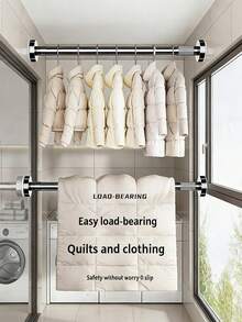 Adjustable Stainless Steel Closet Rod, Extendable Bathroom Towel Bar, Clothing Rack, Curtain Rod, Wardrobe Hanging Rod, Extendable Shower Curtain Rod, Balcony Rod - No Drilling Required, Suitable For Curtains, Doors And Bedroom Storage - Multicolor - View 4