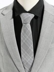 1件裝男士時尚灰色千鳥格條紋手打領帶，適合節日派對、西裝、商務搭配 - 彩色 - 查看 2