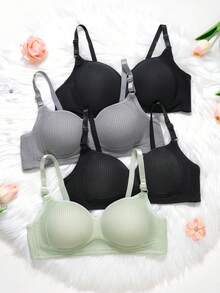 4pcs/Pack Cotton Striped Bra For Teenage Girls, Comfortable And Simple Design, Suitable For 13-16 Years Old (Recommended To Buy One Size Larger) - Multicolor - View 2