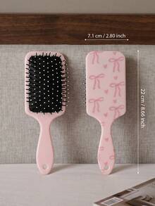 1 pieza/Peine de cojín de aire suave de ABS grande con lazo rosa, cepillo de cojín de aire desenredante, peinado suave, peine de cojín de aire cuadrado con lazo rosa claro y orificio para colgar, peine de cabello esponjoso, rosa juvenil, para uso diario en el hogar, baño, estudiante, todas las estaciones - Rosa - Ver 11