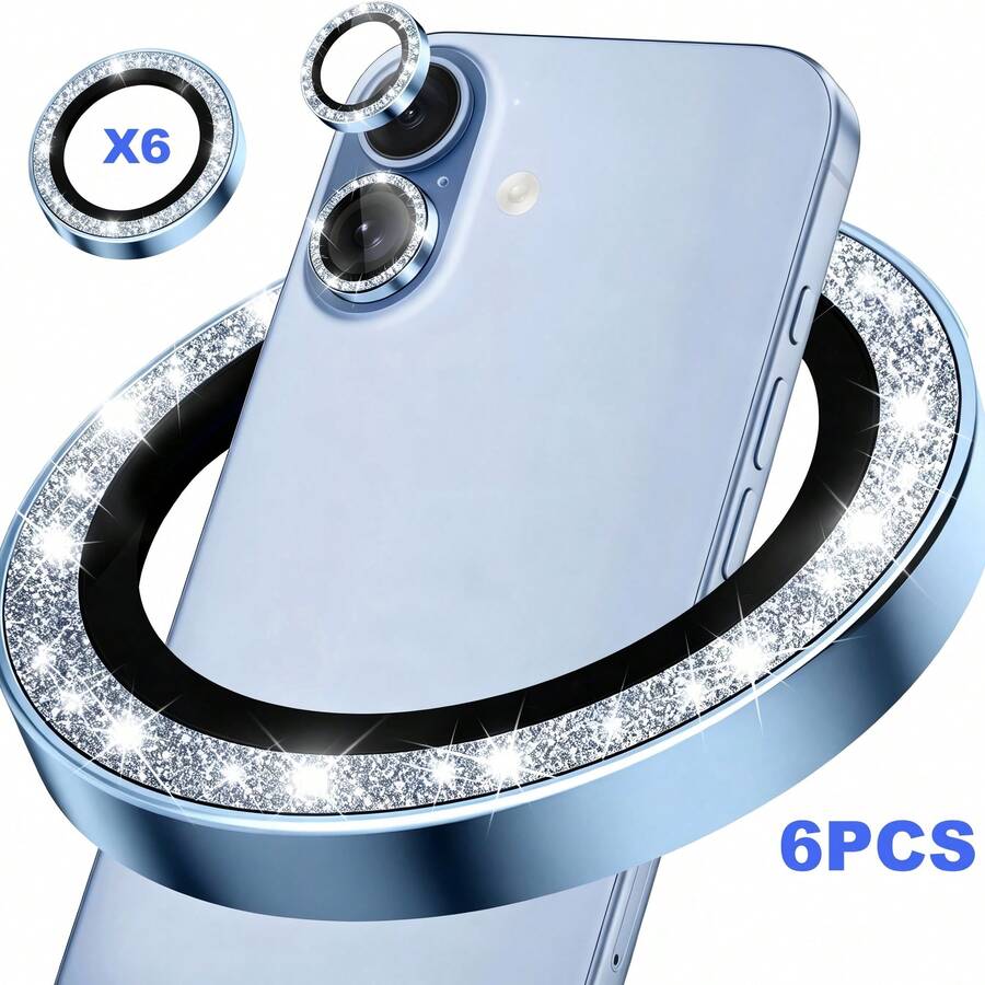 XINHONGYU 6pcs Glitter Lens Protector Case Compatible With IPhone 16 15 14 13 12 11 Pro Max - Blue - View 1