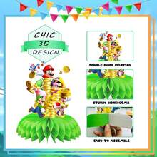 SUPER MARIO BROS. 1 Set Décoration de Centre de Table Mascotte d'Aventure en Nid d'Abeille, Cadre en Papier Pliable à Double Couche, Arrangement de Table pour Fête d'Anniversaire, Accessoires de Photographie de Scène de Fête de Célébration et Décoration d'Événement Thématique, Convient pour la Stylisation de Fête Surprise pour Filles - Multicolore - Voir 6