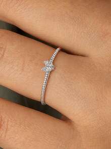 1pc S925 Sterling Silver Ins Style Heart Twisted Thin Ring, Minimalist Gentle Vibe Accessory For Women, Suitable For Commute And Date, Romantic Niche Gift For Best Friend And Girlfriend - Heart - View 3