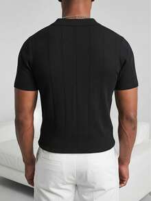 ZYNTH BALENO Men's Summer Striped Airplane Collar Short Sleeve Sweater, Suitable For Outdoor Sports And Gym Workouts - Black - View 5