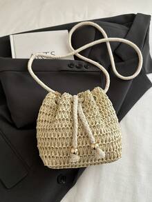 Bolso Bandolera Mini Tipo Cubo con Cadena de Color Liso de Moda - Caqui - Ver 6