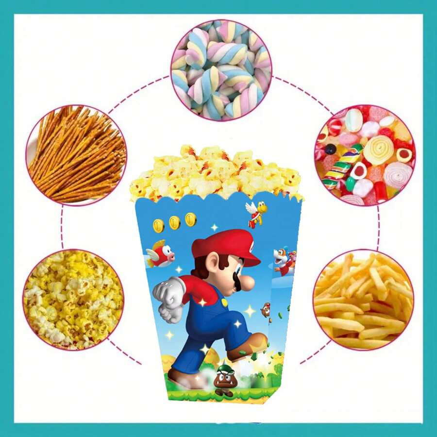 Blue And Red Brother Popcorn Boxes, Theme Party Gift Boxes, Candy And Cookie Boxes, Party Gift Bags, Party Favor Boxes, Suitable For Birthday Party Candy And Popcorn Box Decoration - Popcorn Box - View 1