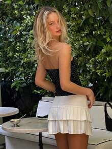 Fashion Women's Strapless Crop Top, Black Polka Dot, Sleeveless Design, High Elastic Fabric, Versatile Casual Strapless Top - Black - View 6
