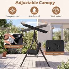 3-Seat Outdoor Patio Swing Chair W/ ArmrestsAdjustable Tilt Canopy & Stand - Black - View 7