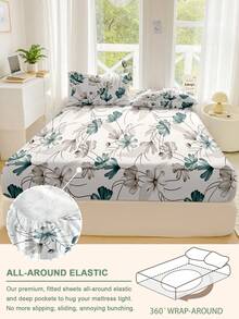 1pc Delicate Leaf And Flower Prints Fitted Sheet,Soft Breathable All-Season Bedding, Cozy Nature-Inspired Bed Cover,Easy-Care Bedding Set Suitable For King/Queen/Full/Twin Sizes. Suitable For Home, Dormitory, Apartment & Holiday Gift Giving - Multicolor - View 4