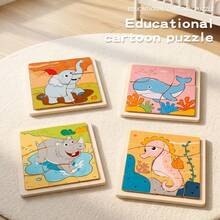Children's Wooden Early Education Creative 3D Puzzle Board Ocean Animal Assembly Blocks Educational Fun Toy - Multicolor - View 3