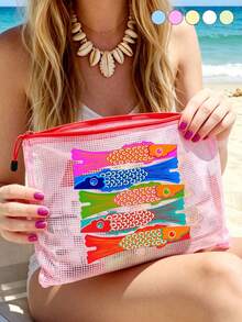 Waterproof Beach Makeup Bag, Colorful Fish Pattern, Ocean Theme Large Capacity Transparent Cosmetic Bag, Nylon Zipper, Lightweight Sun Protection Storage Bag, Portable Travel Organizer, Multi-Functional Storage Bag, Suitable For Swimming, Beach, Diving, Daily Use - Multicolor - View 7