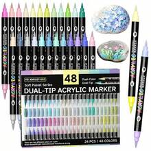 12/24/36/48/72/120pcs Boxed Multi-Specification Dual-Tip Dual-Color Acrylic Paint Markers, Single Pen 2 Colors 0.5-5mm Soft Brush Tip, Water-Based Quick Dry Waterproof High Coverage, Classic / Skin Tone / Macaron / Metallic Multi-Color Options Available, Stone Ceramic Canvas Wood Multi-Material DIY Hand Painting Graffiti Art Drawing Pens - Double Soft Tip Two-color Marker - View 15