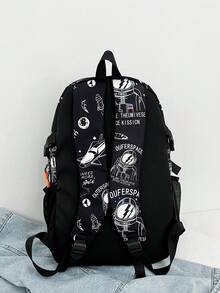 1pc Contrast Color Astronaut Pattern Backpack, Large Capacity Zipper Closure School Day Bag, Adjustable Shoulder Strap Bookbag, Short Trip Bag, Perfect For Teenagers/Students/Graduates/Young People, Ideal For Daily Use, Outings, Travel, School And Back To School Season - Multicolor - View 11