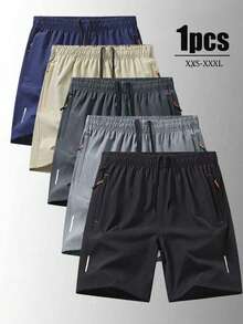 1pc Men's Summer Outdoor Hiking Sports Shorts, Men's Running Shorts, New Color Style, Unisex, With Reflective Strip, Zipper Pocket And Waist Drawstring, Sports Outdoor Casual Style, Regular Fit, Suitable For Hiking, Running, Outdoor Sports, Gym, Rock Climbing, Tennis And Other Sports, Can Be Used As Men's Gift - Black - View 1