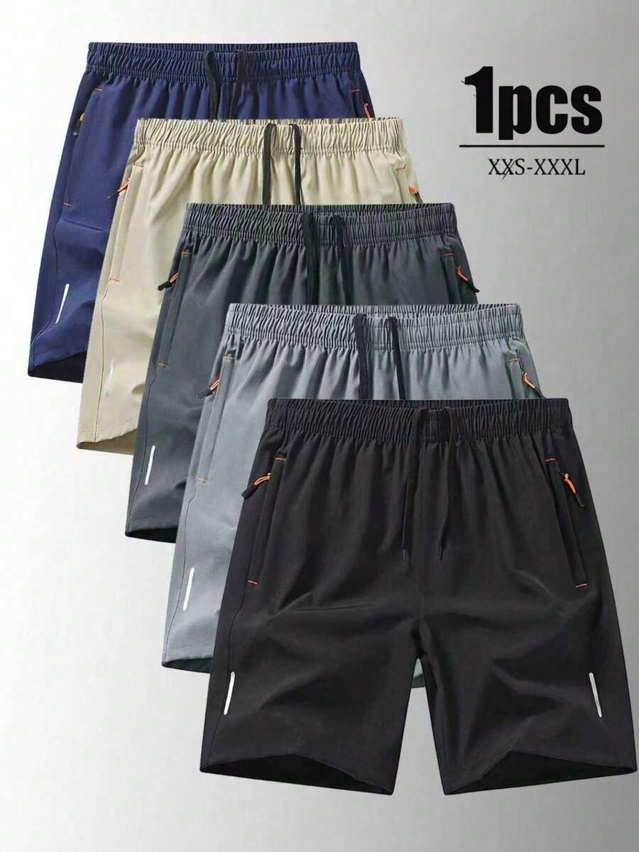 1pc Men's Summer Outdoor Hiking Sports Shorts, Men's Running Shorts, New Color Style, Unisex, With Reflective Strip, Zipper Pocket And Waist Drawstring, Sports Outdoor Casual Style, Regular Fit, Suitable For Hiking, Running, Outdoor Sports, Gym, Rock Climbing, Tennis And Other Sports, Can Be Used As Men's Gift - Black - View 1