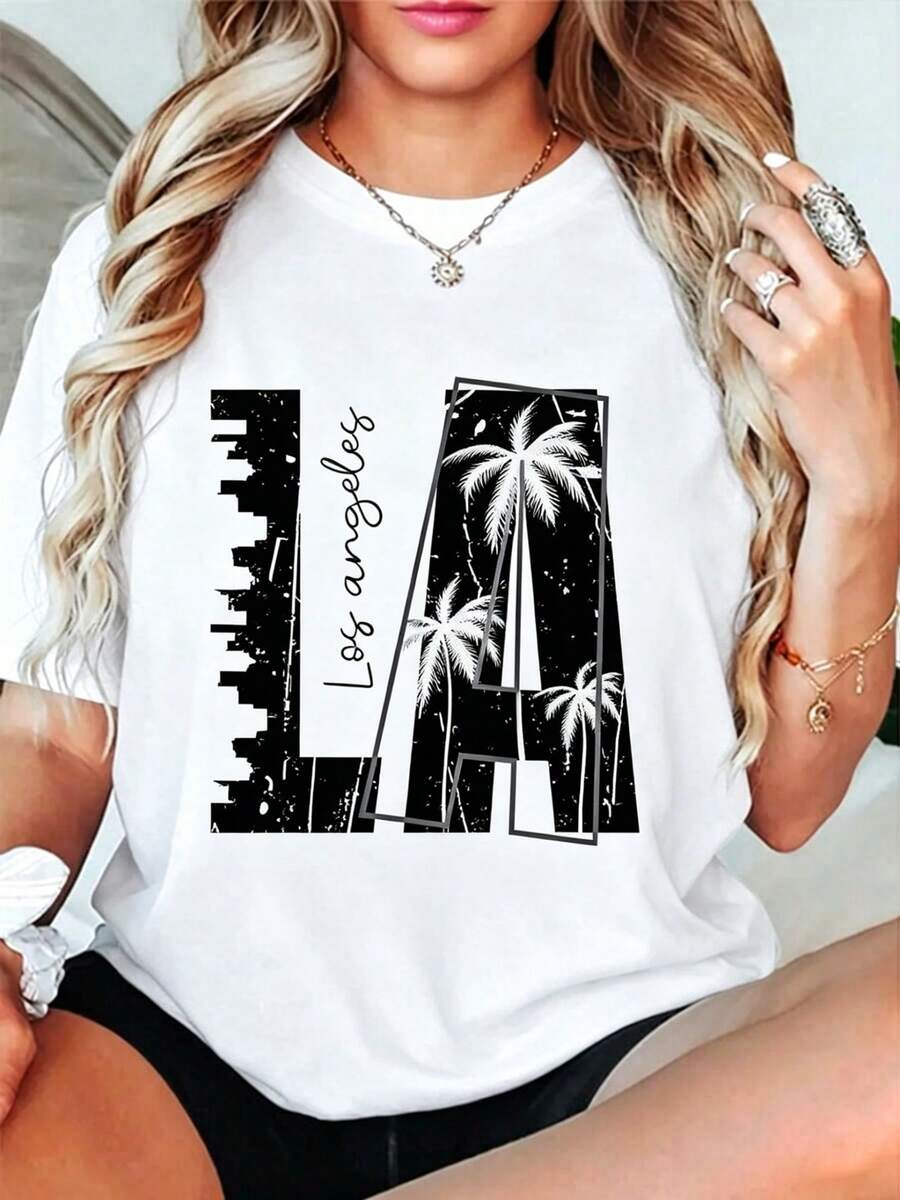 100% Cotton LA Los Angeles T-Shirt - 白色 - 查看 1
