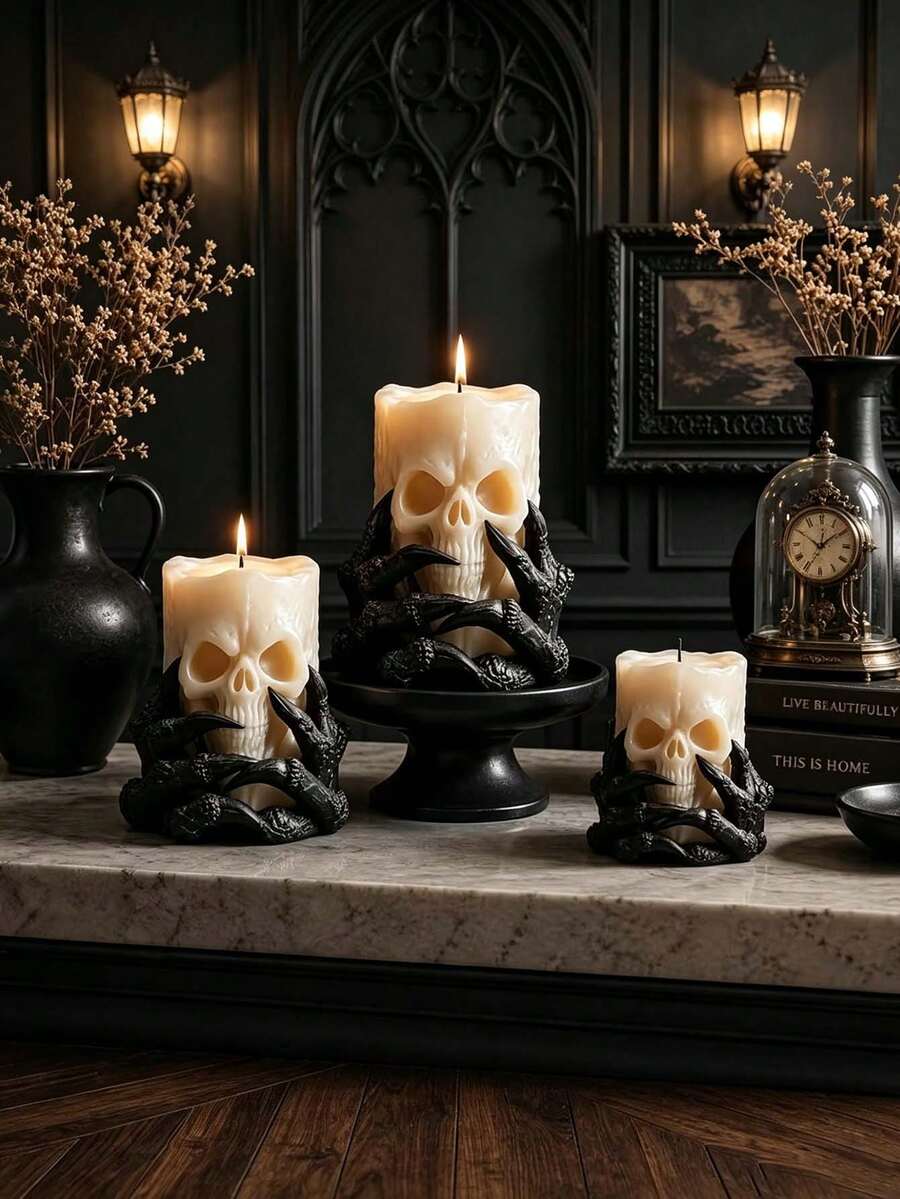 Skull Shaped Silicone Mold, Suitable For DIY Gothic Style Candles, Plaster Resin Crafts And Aromatherapy Diffuser Stones, Dark Theme Wax/Plaster Mold, Desktop Decoration, Perfect Gift For Crafters And Gothic Enthusiasts - Skull Column - View 1