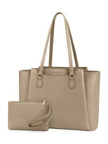 NEWHEY Women's Waterproof PU 15.6 Inch Laptop Tote Bag, Large Capacity Commuter Shoulder Bag With Matching Clutch, Suitable For Office, Daily And Travel - Multicolor - View 11