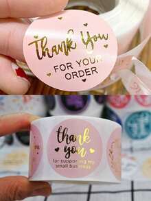 2/1 Rolls (500 Stickers Per Roll) 2.5cm/3.8cm Christmas Thank You Label Sticker Gift Wrap Label For Envelope Sealing, Card, Gift Decoration, With Foil Design - Multicolor - View 6