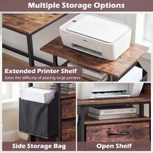 COSTWAY 2-Drawer Mobile File Cabinet, Rolling Printer Stand With Extended Tabletop, Open Storage Shelf, Side Bag, Under Desk Vertical Filing Cabinet On Wheels, Storage Organizer For Home Office, Rustic Brown - Brown - View 3