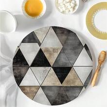 Round Polyester Placemat 36*36cm, Vintage Geometric Triangle And Gold Marble Print, Waterproof Heat-Resistant Washable, For Dining Table Decoration And Heat Insulation - Multicolor - View 3