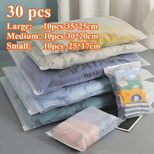30pcs Travel Storage Bags, Multiple Sizes (10 Large, 10 Medium, 10 Small), Transparent Zipper Seal Reusable, Suitable For Clothes And Shoes, Space-Saving Durable Storage Bags - View 1