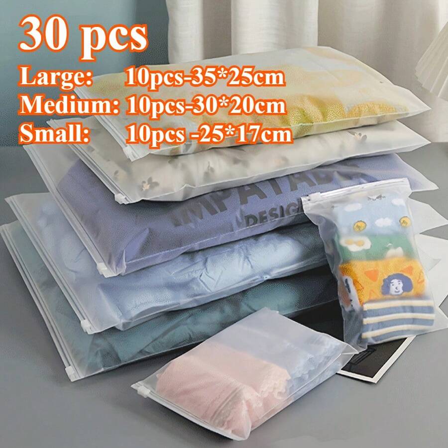 30pcs Travel Storage Bags, Multiple Sizes (10 Large, 10 Medium, 10 Small), Transparent Zipper Seal Reusable, Suitable For Clothes And Shoes, Space-Saving Durable Storage Bags - View 1