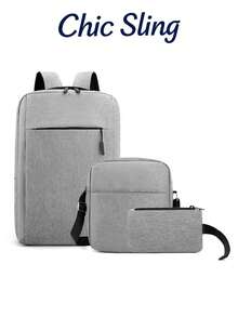 SHILAN Men's Business Minimalist 3 PiecesBackpack Set, 15.6-Inch Waterproof Laptop Backpack For Commuting, Crossbody Mini Bag & Storage Pencil Case Combo - Multicolor - View 1