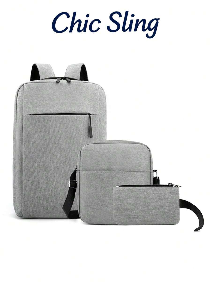 SHILAN Men's Business Minimalist 3 PiecesBackpack Set, 15.6-Inch Waterproof Laptop Backpack For Commuting, Crossbody Mini Bag & Storage Pencil Case Combo - Multicolor - View 1