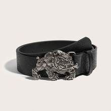 1pc Women's Western Cowgirl Antique Gold Vintage Buckle Printed Leather Belt, Suitable For Daily Wear - Black - View 5