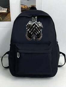 Hip Hop Money Hands Graphic Print Pink Backpack Streetwear Cash Casual School Bag - Multicolor - View 16