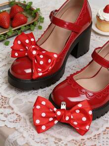 2 piezas Accesorios desmontables para zapatos con lazo de lunares negro & rojo estilo DIY, accesorios para zapatos estilo Lolita gótico, clips para zapatos negro & rojo, accesorios para zapatos de tacón alto Mary Jane, decoración de zapatos para mujer, accesorios para citas y fiestas de tacón alto - Rojo - Ver 6