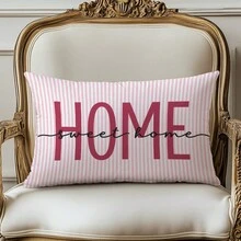 1pc Minimalist Daily Pink Striped Warm Home Slogan "Sweet Home" Text Illustration Cushion Cover, Single-Sided Printed Peach Skin Velvet Material, 30*50/40*60CM Pillowcase Suitable For Modern Minimalist Sofa Living Room Decor, Party Decoration, Gift Giving - Multicolor - View 8