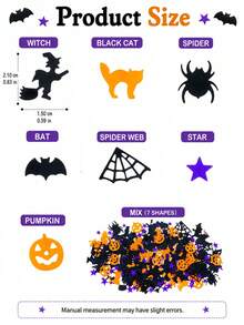 30g Halloween Glitter Confetti, 7 Mixed Patterns, Pumpkin Witch Bat Spider Orange Cat Spider Web Purple Star Colorful Paper, Suitable For Halloween Party, Party Table Decor, DIY Greeting Card Making Materials, Handicraft Decoration Supplies, Balloon Decoration - Multicolor - View 3
