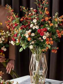 2pcs Artificial Wild Rose Plant Decor, Realistic UV-Resistant Faux Multi-Flower Roses, Suitable For Wedding Bridal Engagement, Birthday Holiday Party Decoration, Farmhouse Style, Living Room, Tabletop Centerpiece, Vase Home Decor - Multicolor - View 5